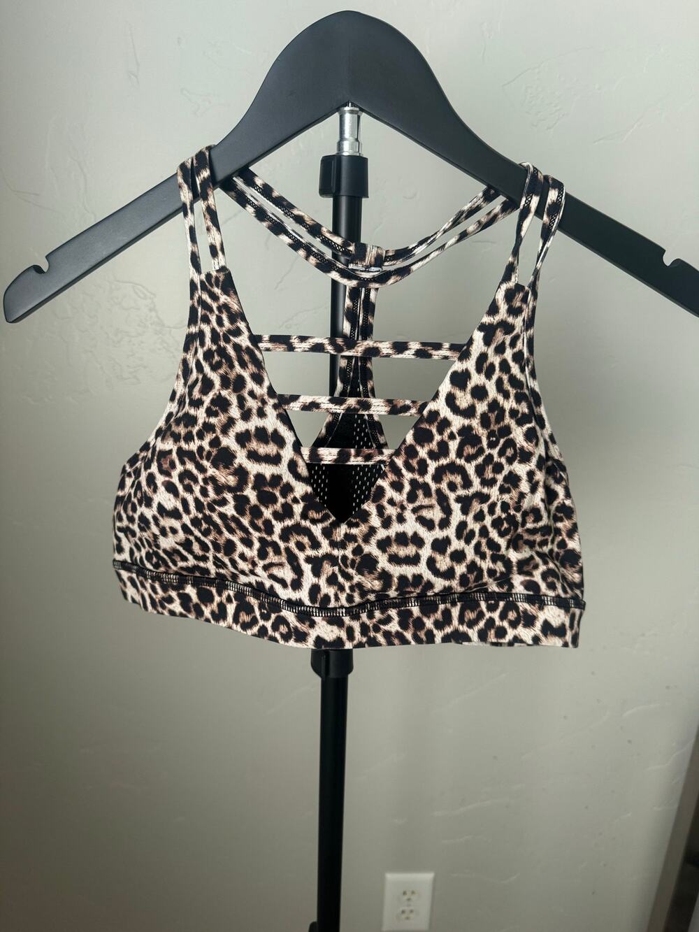 ZYIA Active Leopard Print Strappy Sports Bra Black Tan